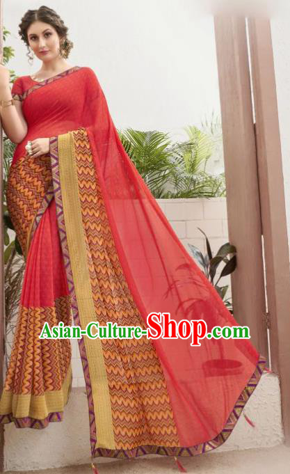 Asian Indian Bollywood Red Saree Dress India Traditional Costumes for Women