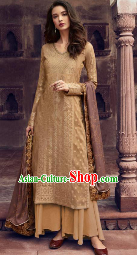 Asian Indian Punjabis Embroidered Khaki Blouse and Pants India Traditional Lehenga Choli Costumes Complete Set for Women