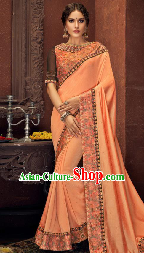 Asian Indian Court Pink Silk Embroidered Sari Dress India Traditional Bollywood Costumes for Women