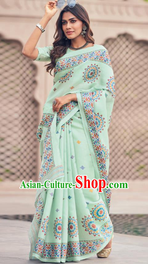 Asian Indian Court Light Green Tussar Silk Sari Dress India Traditional Bollywood Costumes for Women