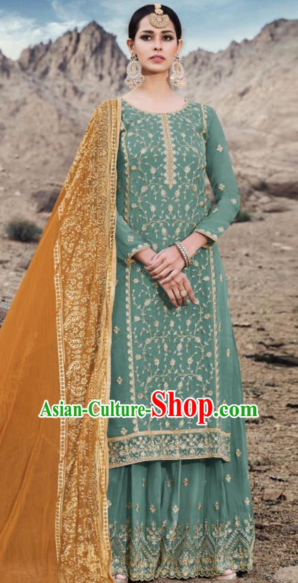 Asian Indian Punjabis Embroidered Green Georgette Dress India Traditional Lehenga Choli Costumes Complete Set for Women