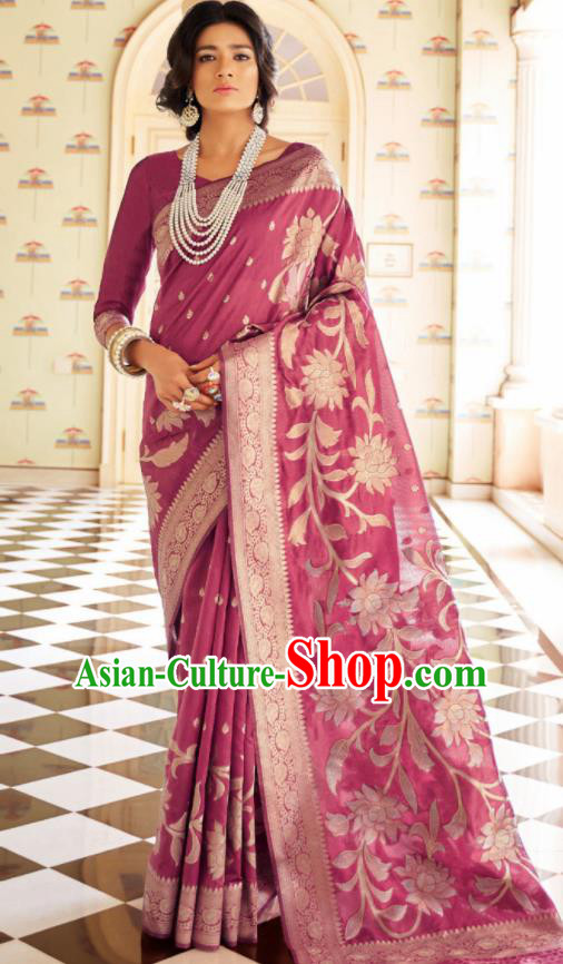 Asian Indian Court Purple Silk Sari Dress India Traditional Bollywood Princess Costumes for Women