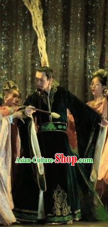 Chinese Zhaojun Chu Sai Dance Ancient Han Dynasty Emperor Green Clothing Stage Performance Dance Costume for Men