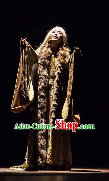 Chinese Zhaojun Chu Sai Ancient Han Dynasty Classical Dance Dress Stage Performance Costume and Headpiece for Women