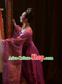 Chinese Zhaojun Chu Sai Ancient Han Dynasty Classical Dance Purple Dress Stage Performance Costume and Headpiece for Women