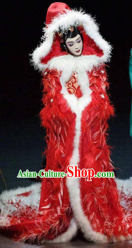 Chinese Zhaojun Chu Sai Ancient Queen Dance Red Feather Dress Stage Performance Costume and Headpiece for Women