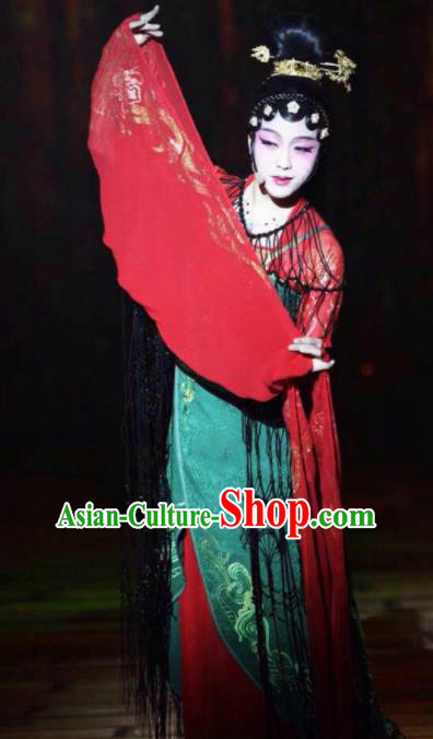 Chinese Zhaojun Chu Sai Ancient Court Lady Red Dress Stage Performance Dance Costume and Headpiece for Women