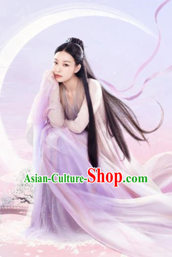 Chinese Drama Love and Destiny Ancient Nobility Lady Goddess Ling Xi Ni Ni Purple Replica Costumes and Headpiece for Women