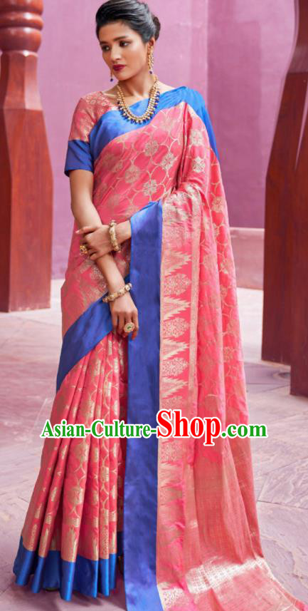 Asian Indian Festival Pink Silk Sari Dress India Bollywood Traditional Court Costumes for Women