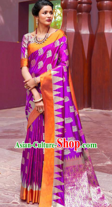 Asian Indian Festival Purple Silk Sari Dress India Bollywood Traditional Court Costumes for Women