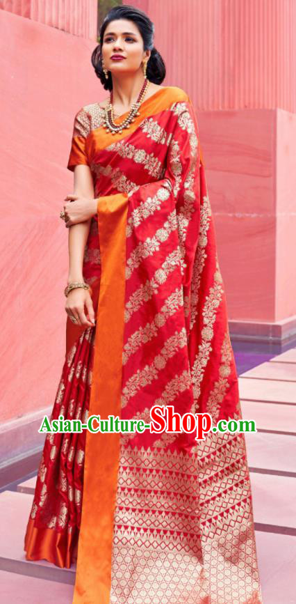 Asian Indian Festival Red Silk Sari Dress India Bollywood Traditional Court Costumes for Women