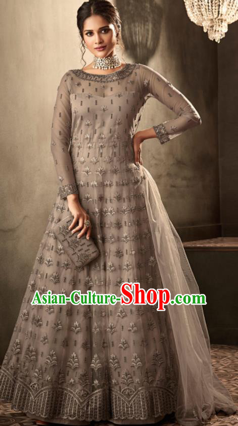 Asian Indian Festival Embroidered Lehenga Grey Dress India Bollywood Traditional Court Costumes for Women