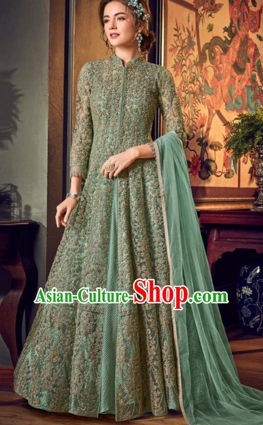 Asian Indian Festival Embroidered Green Dress India Bollywood Traditional Lehenga Court Costumes for Women