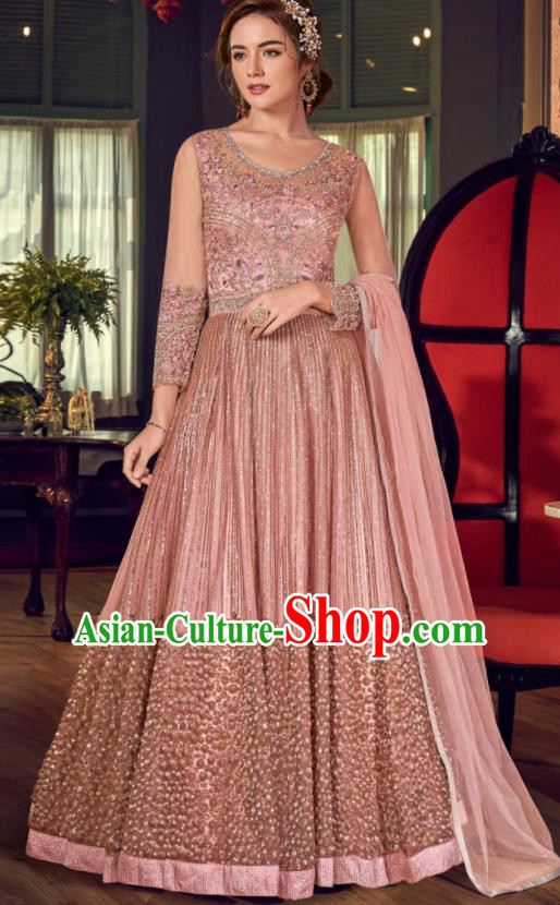 Asian Indian Festival Embroidered Pink Dress India Bollywood Traditional Lehenga Court Costumes for Women