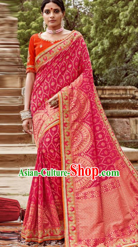 Asian Indian Bollywood Bride Embroidered Rosy Sari Dress India Traditional Court Wedding Costumes for Women