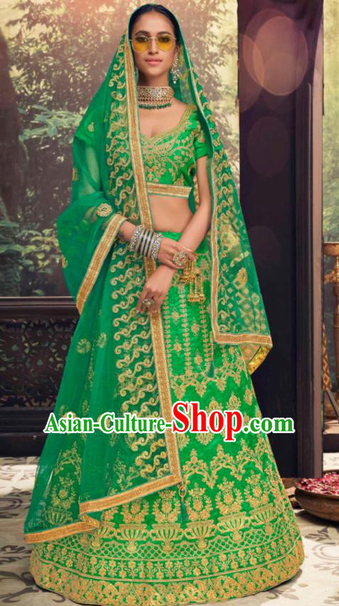 Asian Indian National Wedding Lehenga Green Embroidered Dress India Bollywood Traditional Costumes for Women