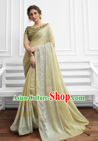 Light Yellow Chiffon Asian Indian National Lehenga Sari Dress India Bollywood Traditional Costumes for Women