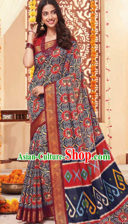 Navy Cotton Asian Indian National Lehenga Sari Dress India Bollywood Traditional Costumes for Women