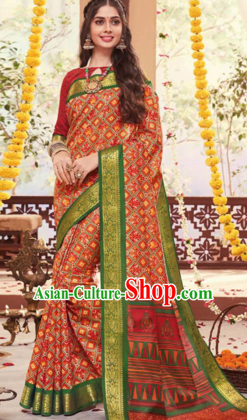Asian Indian National Lehenga Red Cotton Sari Dress India Bollywood Traditional Costumes for Women