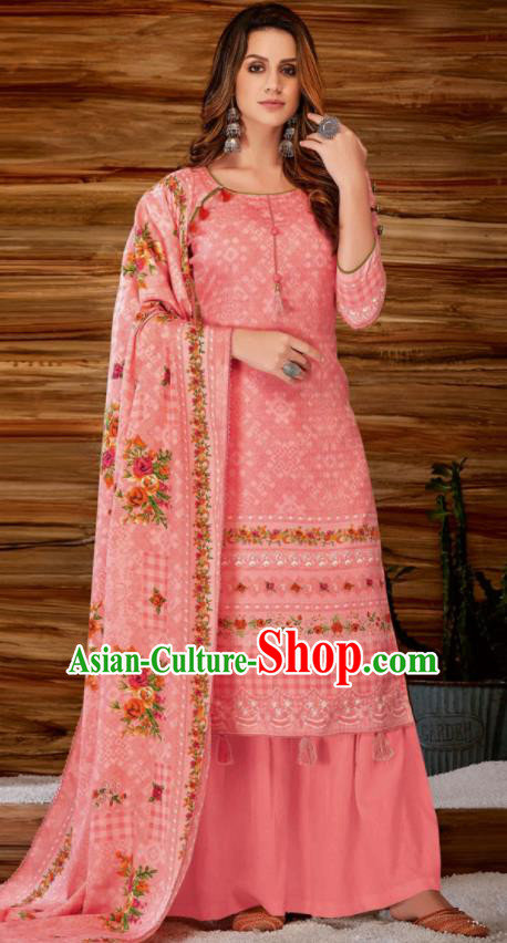 Asian Indian Bollywood Traditional Pink Pashmina Blouse and Pants India Punjabis Lehenga Choli Costumes Complete Set for Women