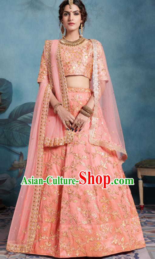 Indian Traditional Court Lehenga Bollywood Embroidered Pink Dress Asian India National Festival Costumes for Women