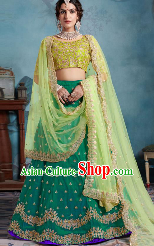 Indian Traditional Court Lehenga Bollywood Embroidered Green Dress Asian India National Festival Costumes for Women