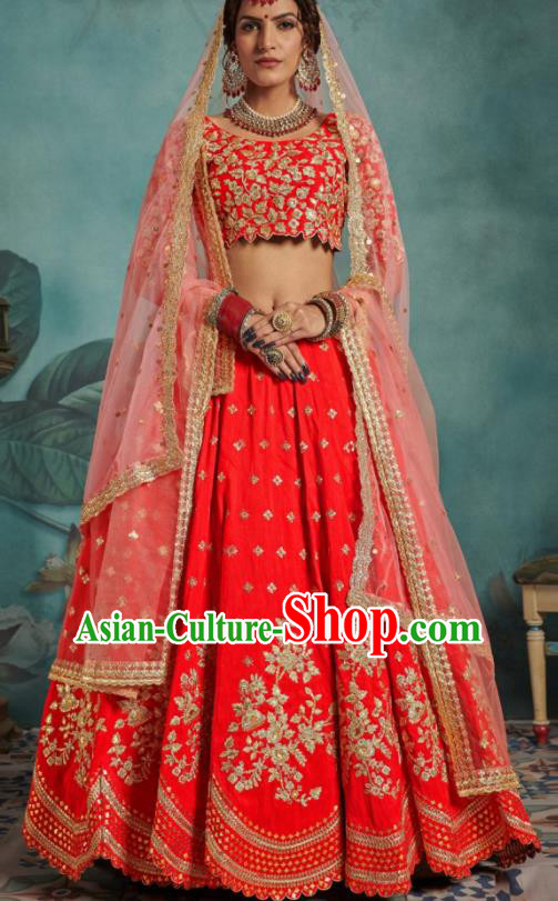 Indian Traditional Court Wedding Lehenga Bollywood Embroidered Red Dress Asian India National Festival Costumes for Women