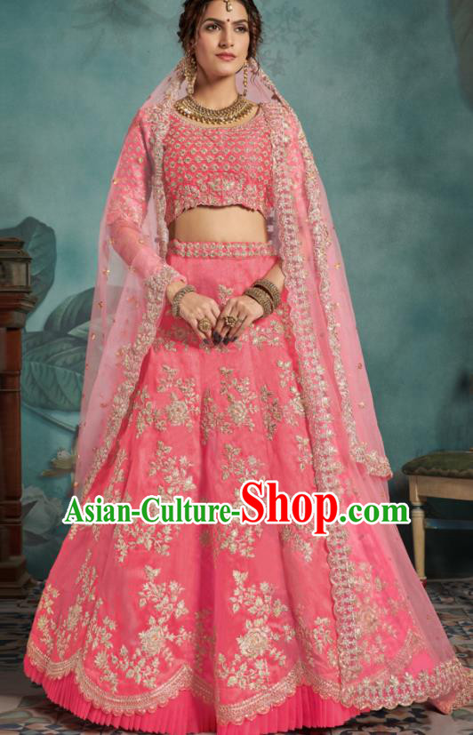 Indian Traditional Court Wedding Lehenga Bollywood Embroidered Pink Dress Asian India National Festival Costumes for Women