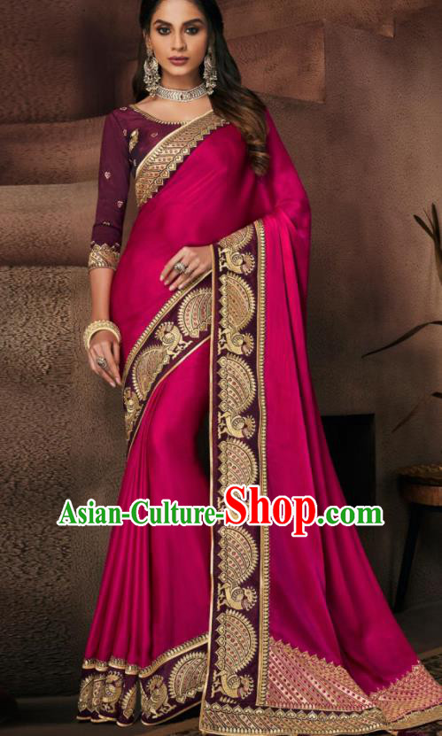 Indian Traditional Court Bollywood Purple Satin Sari Dress Asian India National Festival Costumes for Women