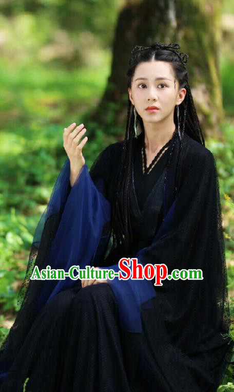 Chinese Drama Ancient Female Swordsman Black Dress Love and Destiny Princess Bao Qing Replica Costumes for Women