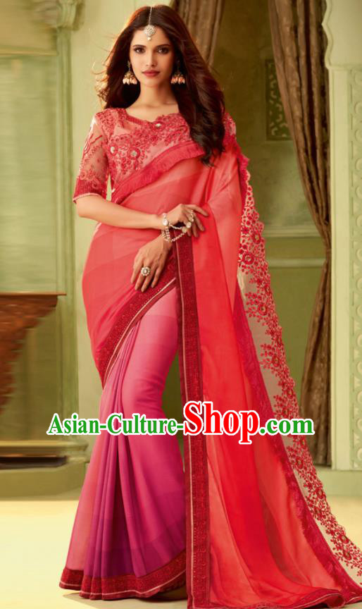 Indian Traditional Sari Bollywood Court Red Dress Asian India National Festival Costumes for Women
