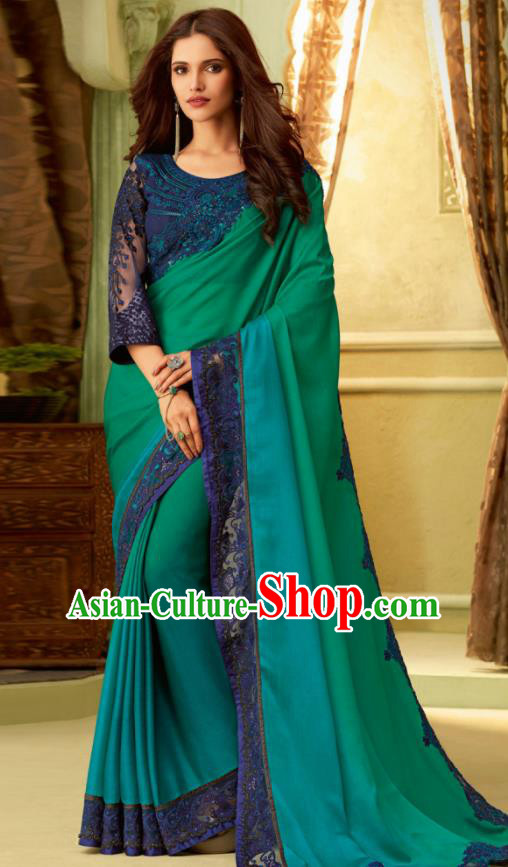 Indian Traditional Sari Bollywood Court Deep Green Dress Asian India National Festival Costumes for Women