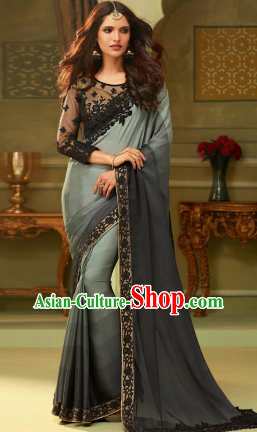 Indian Traditional Sari Bollywood Court Grey Dress Asian India National Festival Costumes for Women
