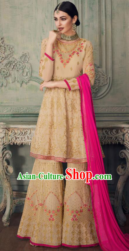 Asian Indian Punjabis Apricot Blouse and Pants India Traditional Lehenga Choli Costumes Complete Set for Women