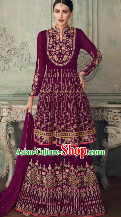 Asian Indian Punjabis Purple Blouse and Pants India Traditional Lehenga Choli Costumes Complete Set for Women