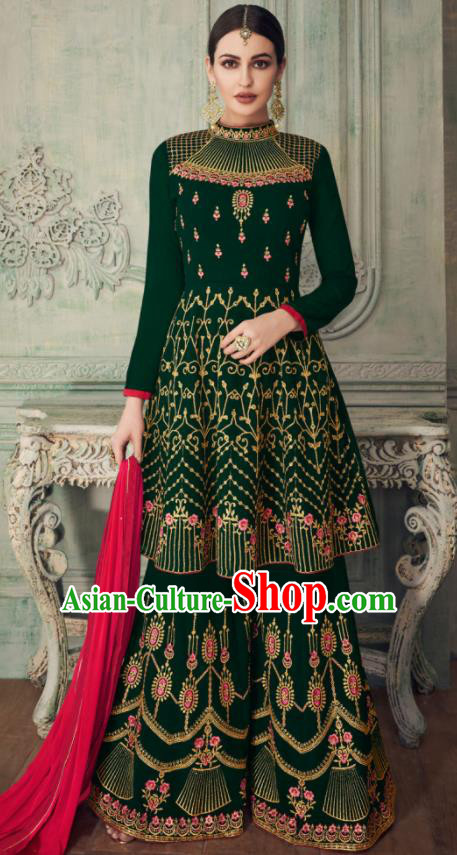 Asian Indian Punjabis Deep Green Blouse and Pants India Traditional Lehenga Choli Costumes Complete Set for Women