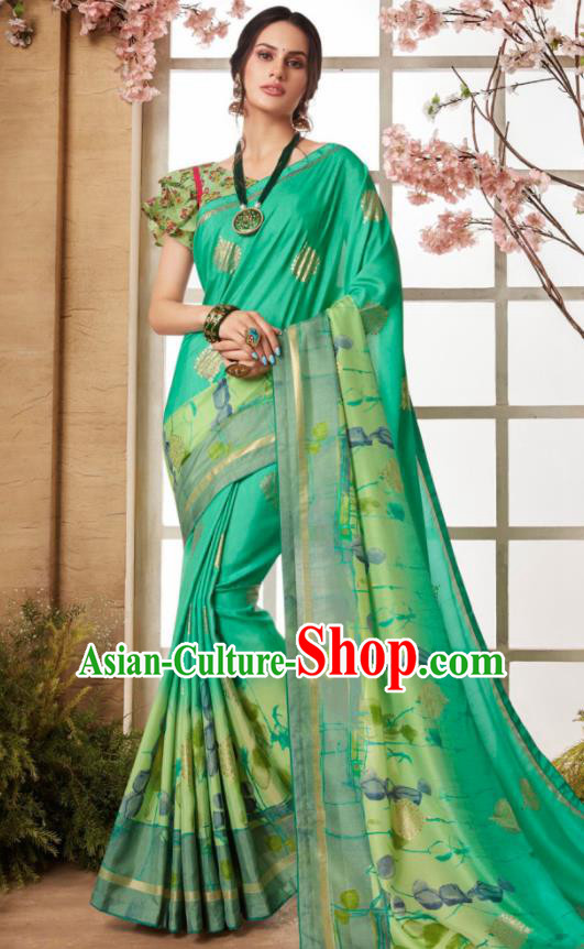 Indian Traditional Bollywood Sari Green Dress Asian India National Festival Costumes for Women