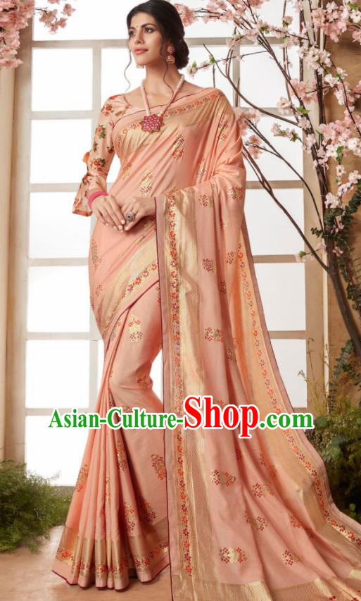 Indian Traditional Bollywood Sari Light Pink Dress Asian India National Festival Costumes for Women