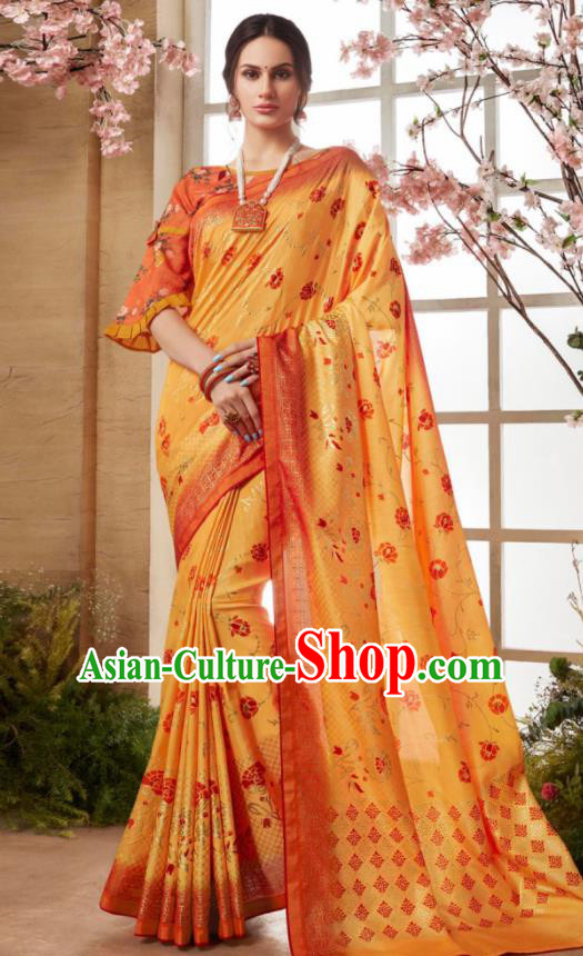 Indian Traditional Bollywood Sari Orange Dress Asian India National Festival Costumes for Women