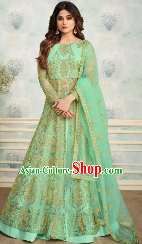 Indian Traditional Lehenga Bollywood Court Embroidered Green Dress Asian India National Festival Costumes for Women