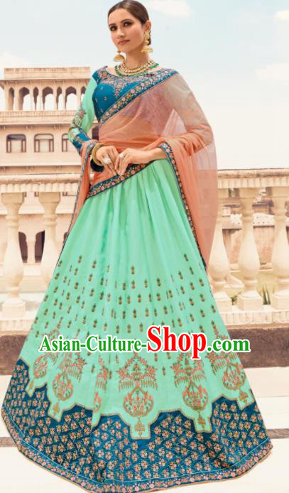 Traditional Indian Embroidered Lehenga Green Dress Asian India National Bollywood Costumes for Women