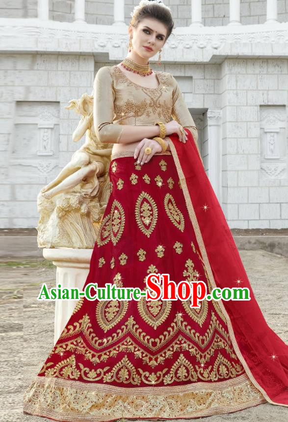 Traditional Indian Embroidered Lehenga Red Dress Asian India National Bollywood Costumes for Women