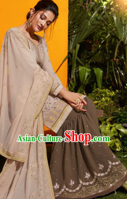 Traditional Indian Lehenga Embroidered Apricot Georgette Blouse and Pants Asian India Punjab National Costumes for Women