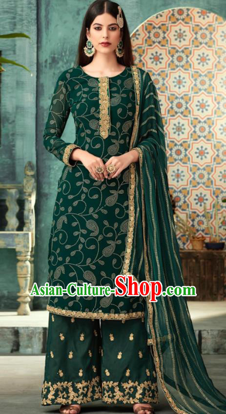 Traditional Indian Punjab Lehenga Embroidered Green Georgette Blouse and Pants Asian India National Costumes for Women