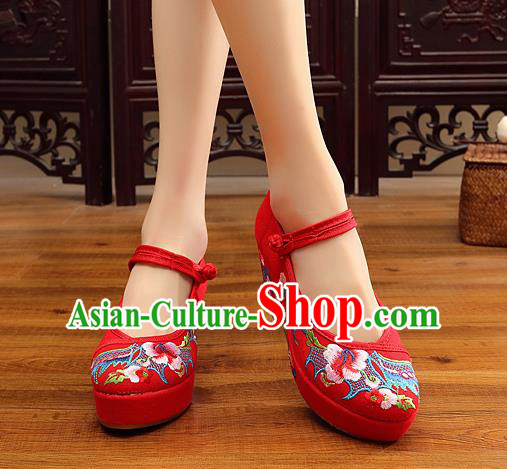 Chinese Wedding Red High Heels Shoes Traditional Hanfu Shoes Opera Shoes Embroidered Shoes for Women