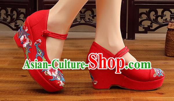 Chinese Wedding Red High Heels Shoes Traditional Hanfu Shoes Opera Shoes Embroidered Shoes for Women