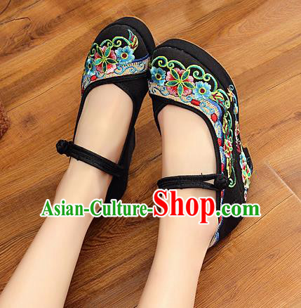 Chinese National Black High Heels Shoes Traditional Hanfu Shoes Opera Shoes Embroidered Shoes for Women