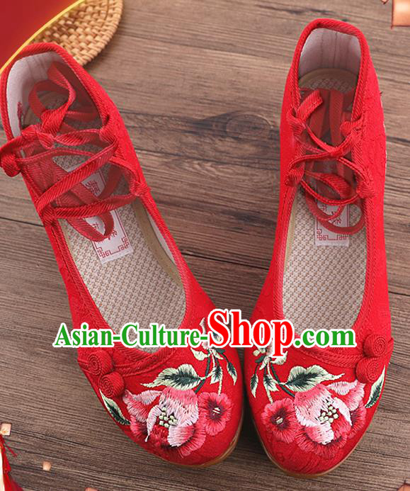 Chinese National Embroidered Red Shoes Traditional Hanfu Shoes Opera Shoes Wedding Bride Shoes for Women