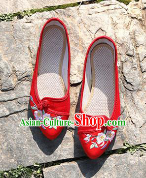 Chinese National Embroidered Flowers Red Shoes Traditional Hanfu Shoes Opera Shoes Wedding Bride Shoes for Women