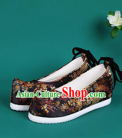 Chinese National Black Brocade Shoes Traditional Hanfu Shoes Princess Shoes Opera Shoes for Women